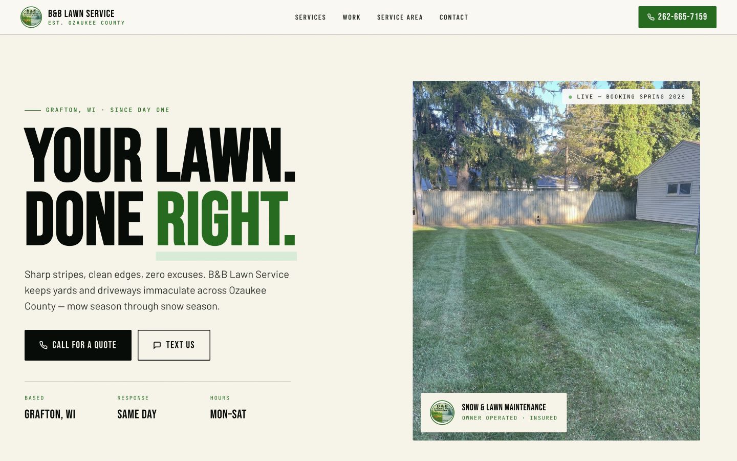 B & B Lawn Service website homepage
